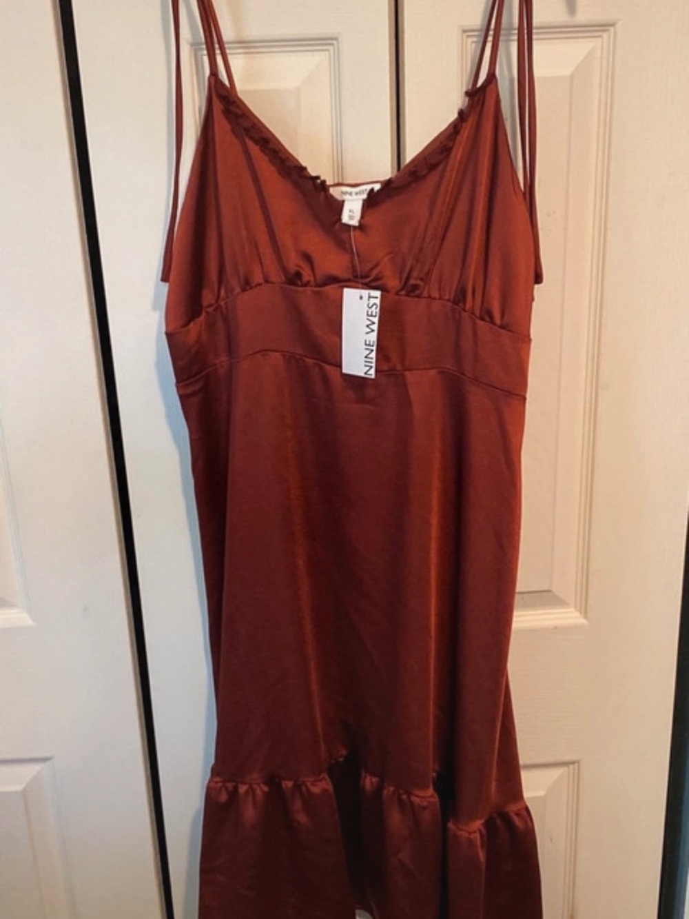 Nine West Satin Slip Dress - Rust Brown